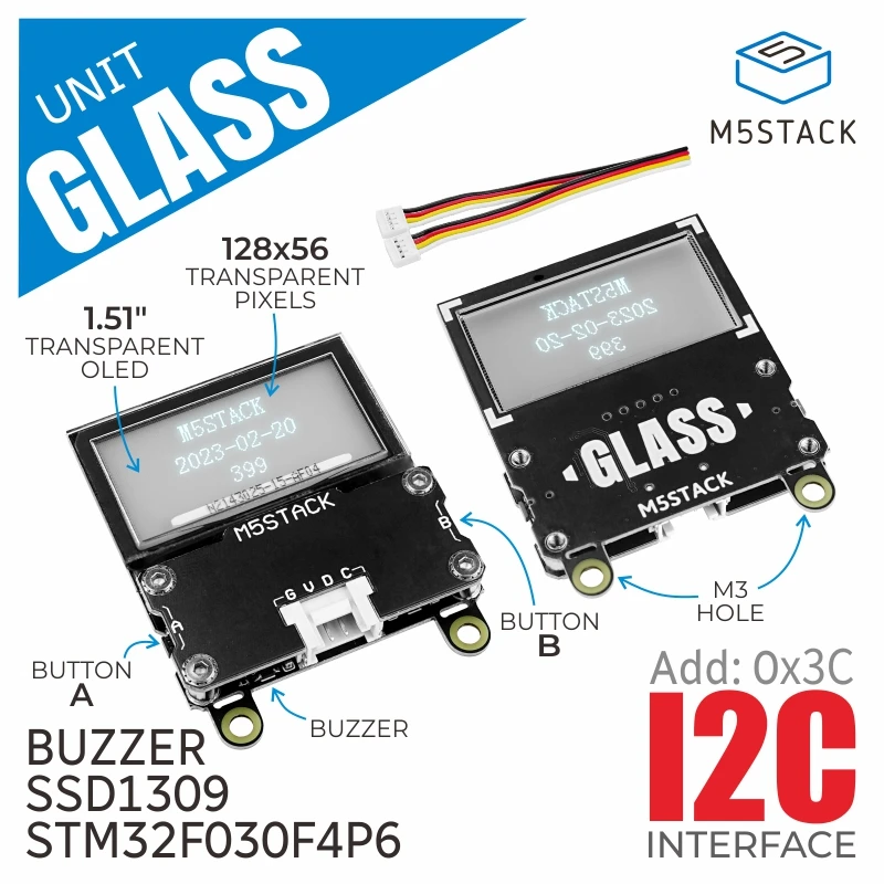 Oficial Vidro Unidade w 1.51 Polegadas Oled Transparente M5stack - Imagem 6