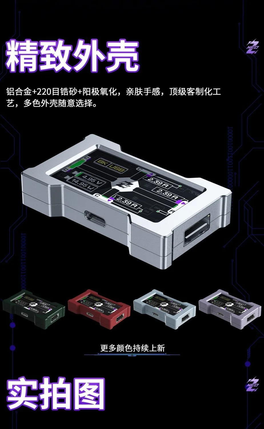 HMLAB ZNEO 게이밍 USB 허브 - 2-3포트, 8K Hz, 독립 전원, 스크린 포함, 게이밍 분위기 있는 데스크 설정을 위한 트렌디한 디자인