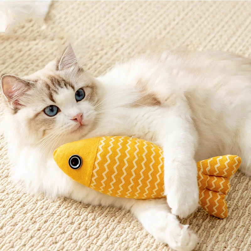 Simulated mint fish cat toy for relieving boredom, durable scratching and biting, hemp cloth fish cat toy, pet supplies