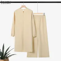 Ensembles assortis musulmans pour femmes ZANZEA 2026 – Hauts longs élégants et pantalons – Survêtement Dubai Hijab Abaya Kaftan – Tenues de Ramadan Islamiques 5