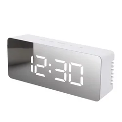 Sleek White LED Mirror Desktop Alarm Clock with Snooze and Night Light Feature (WHITE)