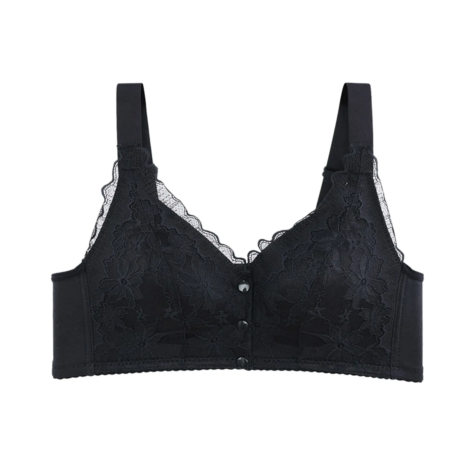 

Women's Front Side Buckle Lace Edge Without Steel Ring Movement Seamless Gathering Front Closure Wireless Bras for Women