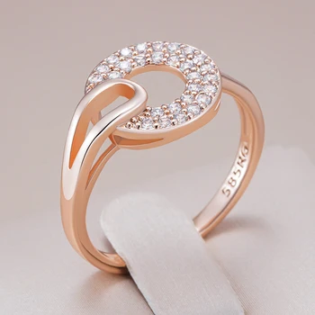 Kinel Luxury Full Shiny Natural Zircon Ring for Women Unique Design 585 Rose Gold Color Bride Wedding Jewelry Best Gift 1