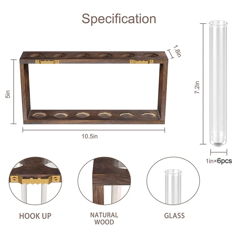 Plant Terrarium With Wooden Stand, Desktop/Wall Hanging Live Plant Propagation Station Planters Glass Tubes Hydroponic 2