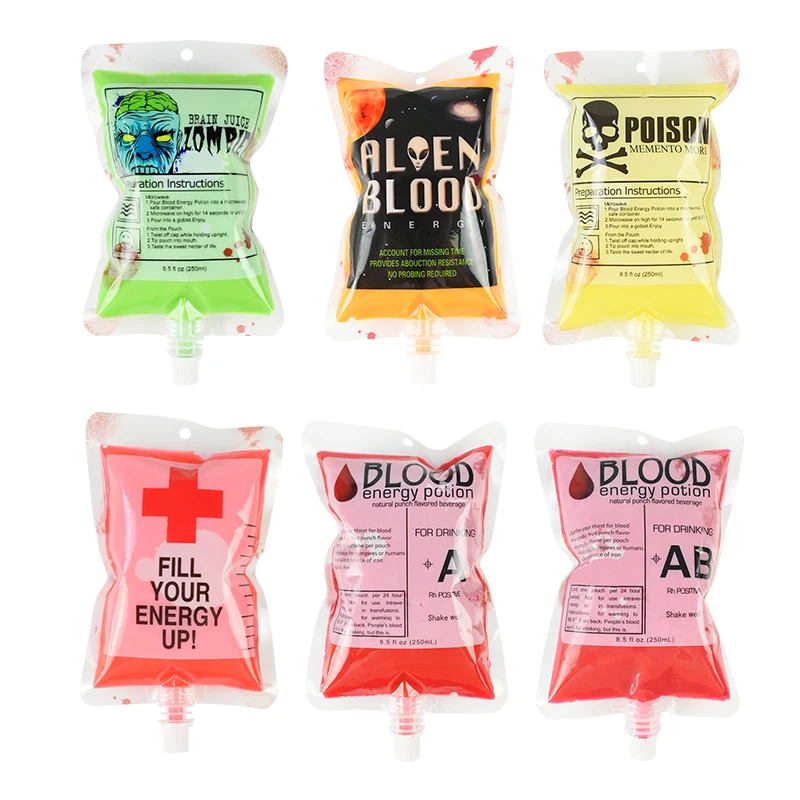 

5/10pcs 250ml Halloween Cosplay Vampire Blood Mouthpiece Pouch Plasma Drink Bag Juice Bag Party Decor Supplies PVC Water Bottle