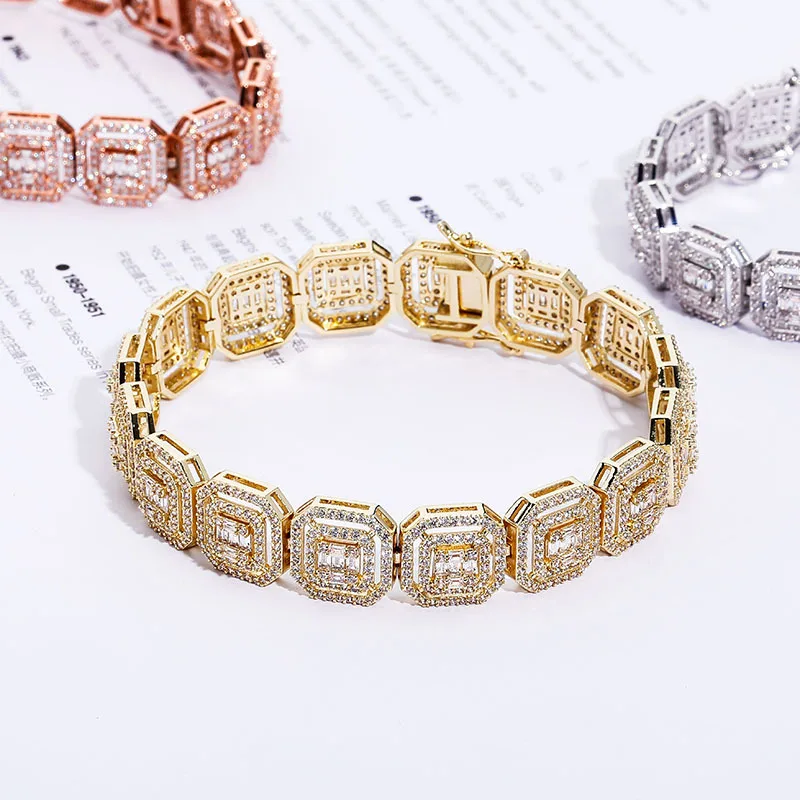

New 13mm Personality Baguette Bracelet Cuban Chain High Quality Iced Out Cubic Zirconia Hip Hop Jewelry For Gift