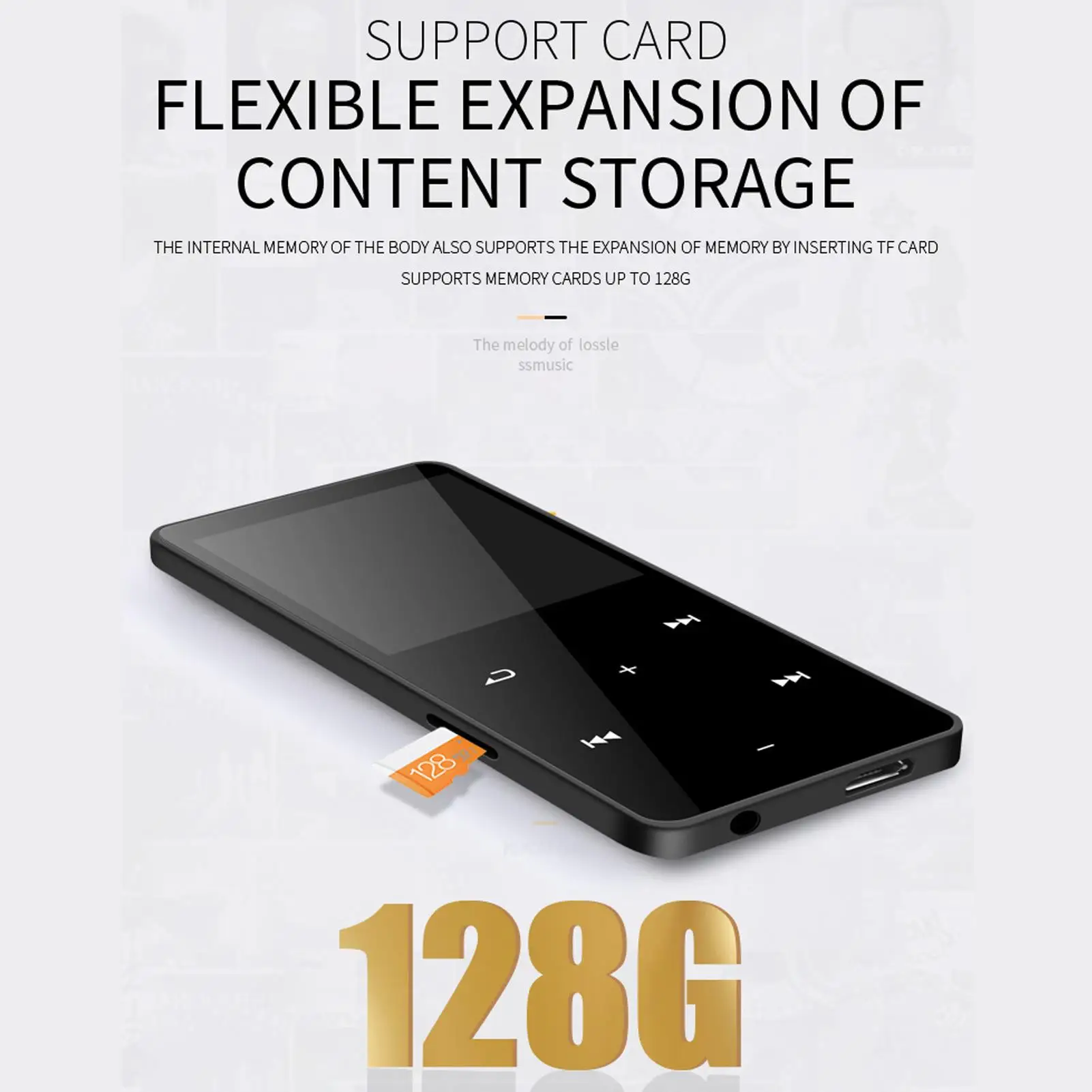 1.8 터치 스크린 블루투스 5.0 MP3 MP4 플레이어, 하이파이 무손실 음악 플레이어, 스포츠용
