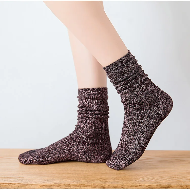1/5 Paar Mode glänzende Glitzer gestreifte Damensocken süße Kawaii Winter warme Socken Streetwear trendige Felsen funkelnde helle Farbe – Detail 15