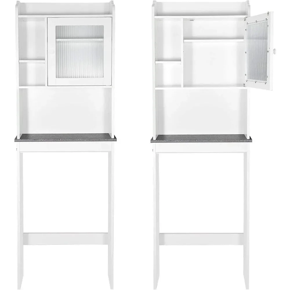 The Toilet Bathroom Storage Cabinet Freestanding Wooden Bathroom Organizer with Adjustable Shelves and Glass Door