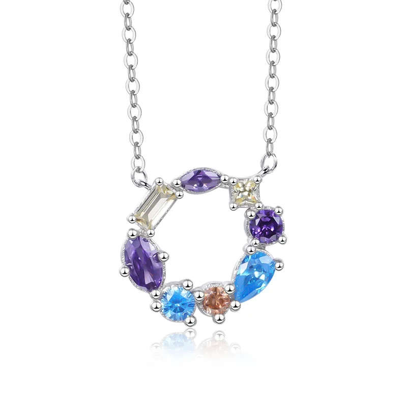 

Colored Zircon Necklace s925 Sterling Silver European and American Creative Personalized Collar Chain