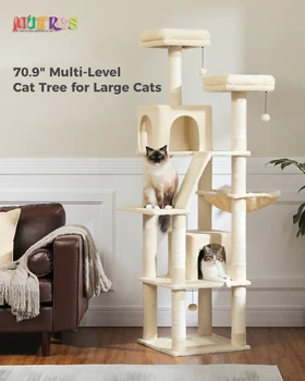 Large Cat Tree Tall Cat Tower for Indoor Cats Multi-Level Plush Cat Condo with Scratching Posts Scratching Boards Perches Caves 6