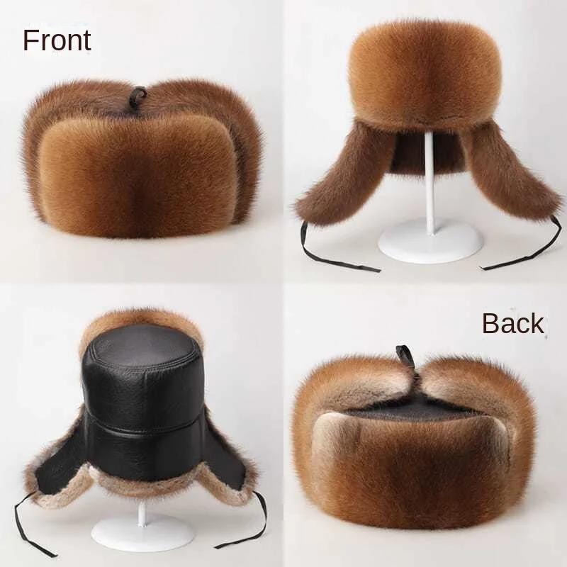 

Fashion Rabbit Fur Hat Winter Extra Large Size Thickened Warm Cold-proof Outdoor Leather Ear Cap Beanies Earmuff Men's Snow Cap