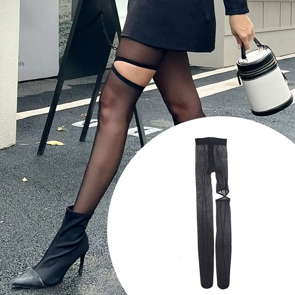 Fashion Personality High Pantyhose Asymmetry Leggings Hottie Sexy Tights Perspective Hollow Out Female Stockings Girl