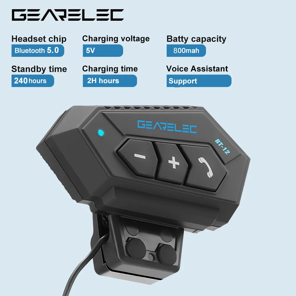 Гарнитура GEARELEC BT12 для мотоциклетного шлема, беспроводной комплект громкой связи, стерео защита от помех, водонепроницаемый музыкальный плеер, динамик