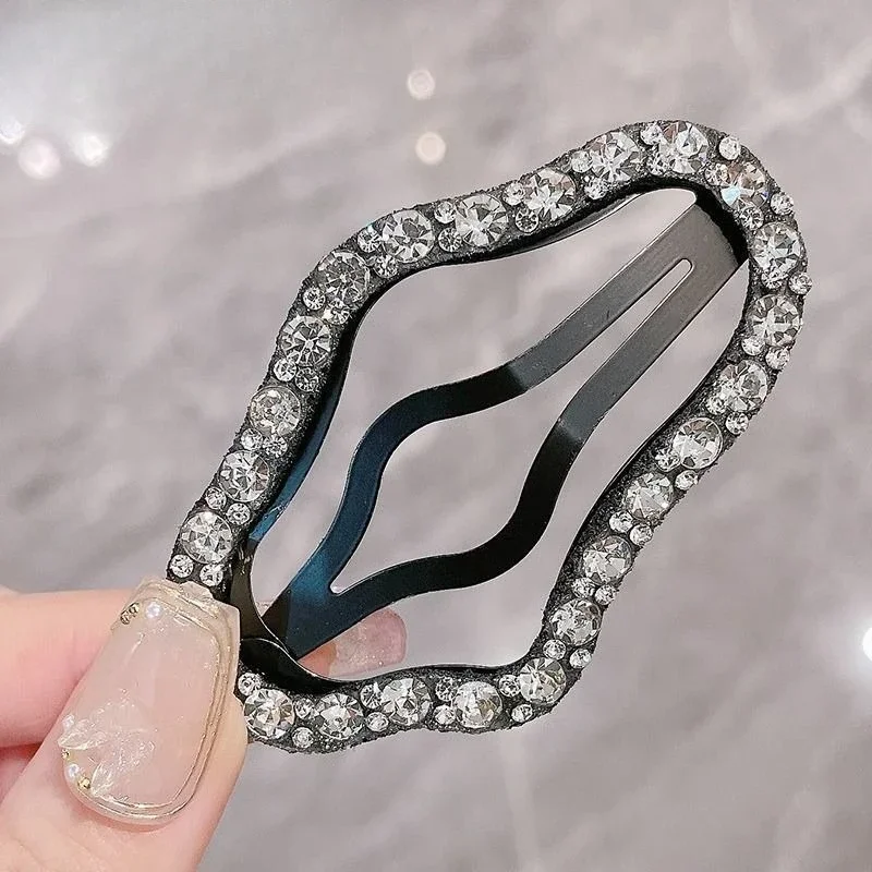 2pcs Women Hairpin Full Diamond Cloud Shaped Back Head Hairpin Broken Hairs Finishing Headdress Grab Clips Rhinestones Headwears