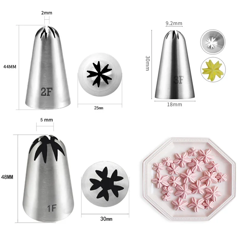 Set 5 Grandi Bocchette Per Torta E Cupcake | Acciaio Inox | Punte Per Decorazione Rosa, Stelle E Conchiglie | Per Principianti E Professionisti