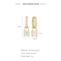 ROXI INS Creative Square Crystals Pendant Hoop Earrings for Women Sterling Silver 925 Zircon Jewelry Pendientes plata Charms - Image 6