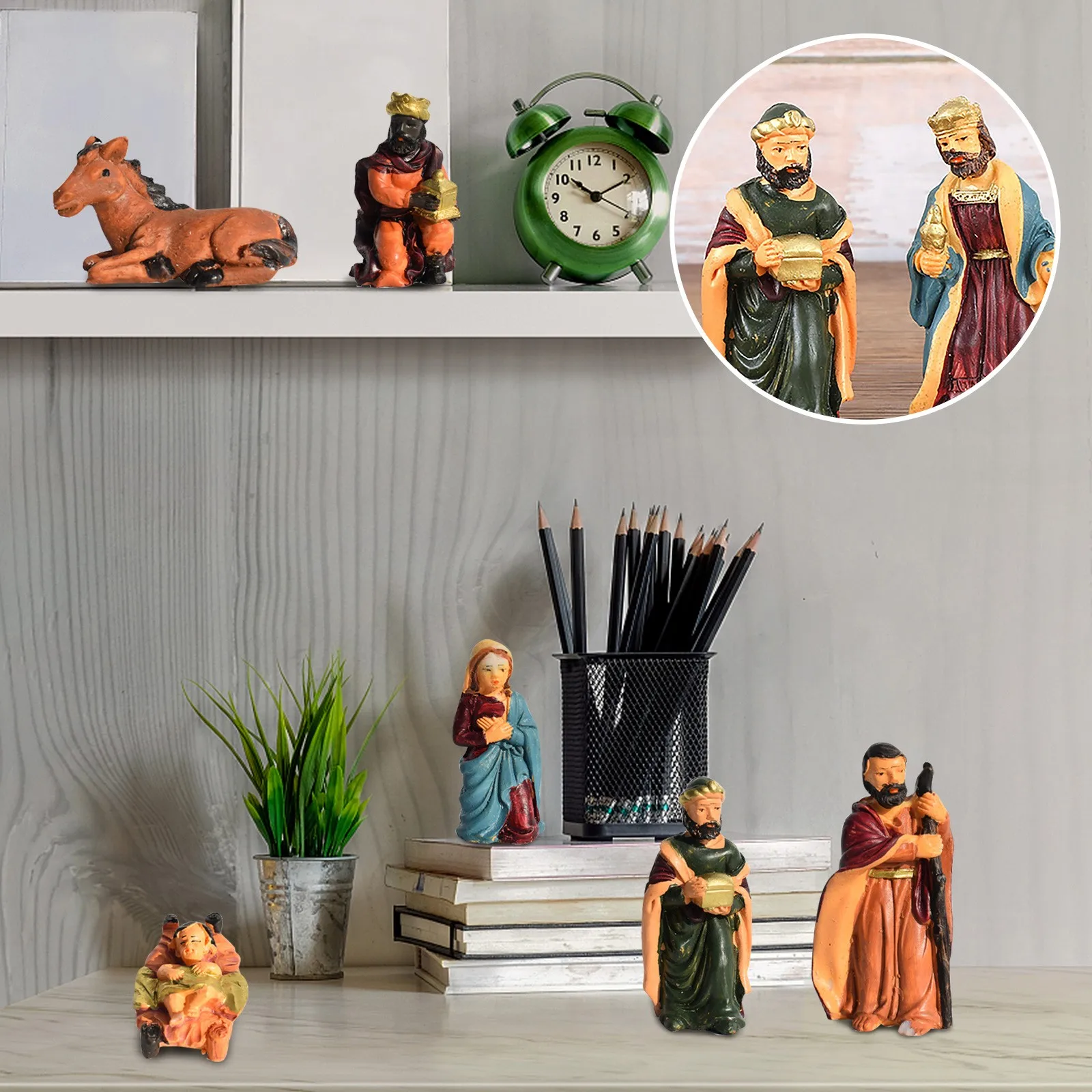 Easter New Jesus Manger Ornaments 8-Piece Set Religious Christmas Resin Crafts Jesus Birth Manger Set Home Ornaments navidad