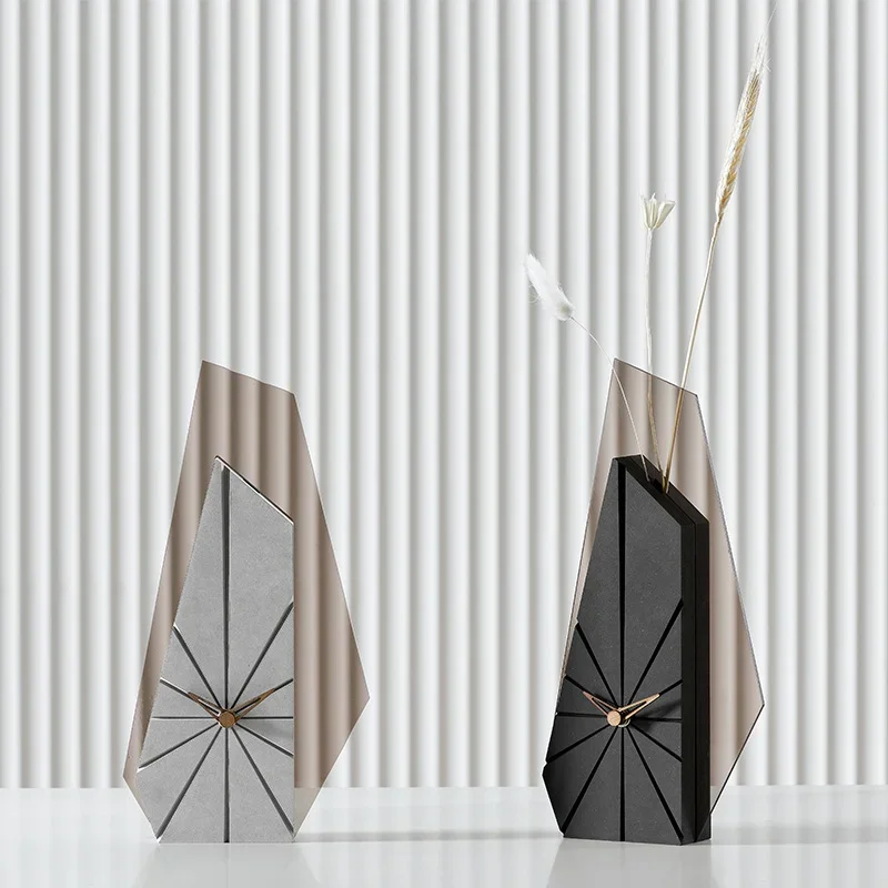 Modern Design Desk Clock Living Room Decoration Dried Flower Ornament Home TV Cabinet Accessories Creative Art Table Clock