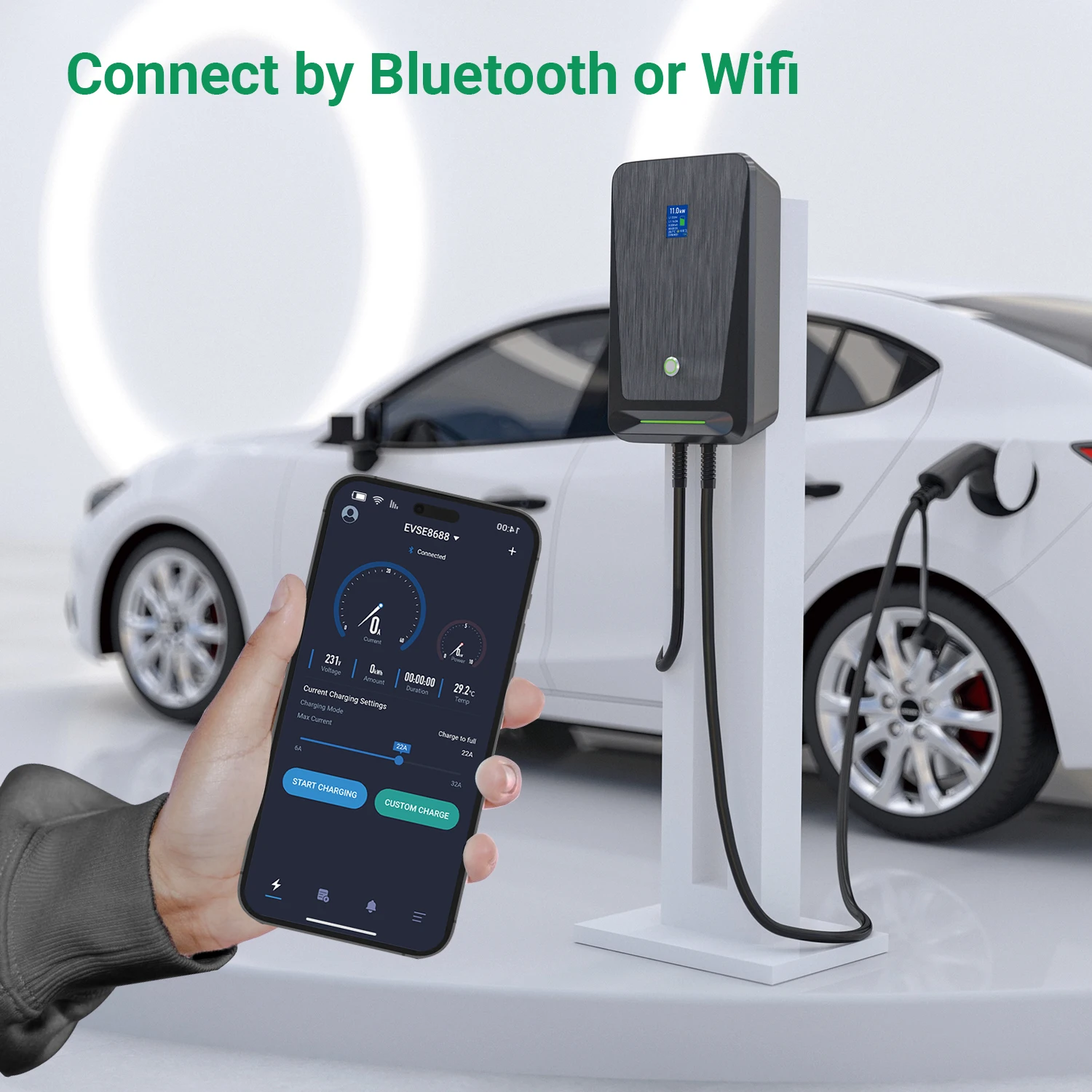 EV Charger Type 2 APP Wifi Control 16A 3 Phase Electric Car Charging Station EVSE Wallbox with 6.1M Cable 11KW 42