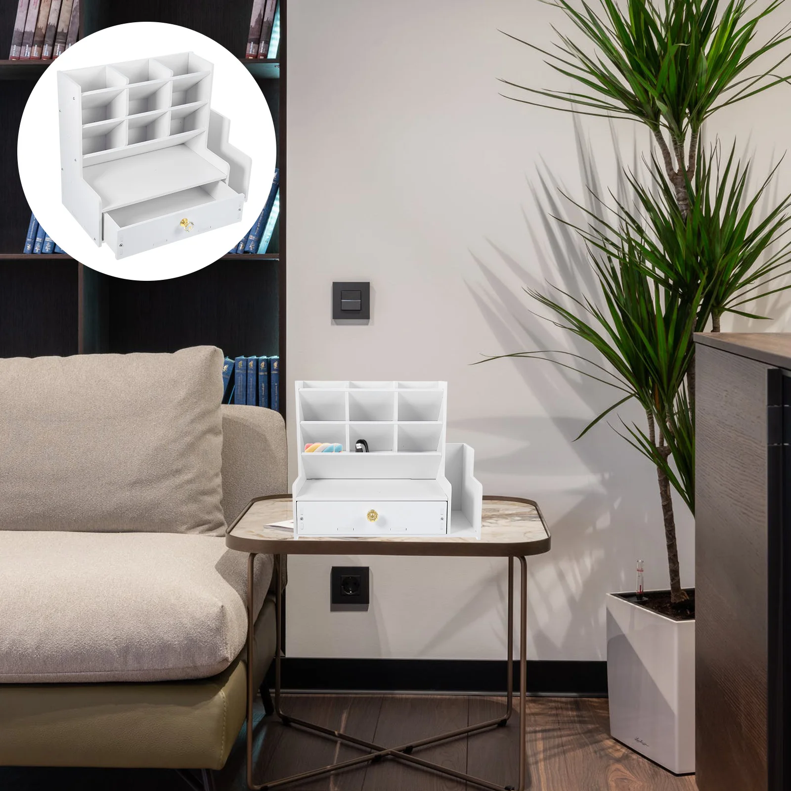 

Office Table Desktop Storage Rack Organizer Pen Compartment for School Home White Multipurpose Stationery Student