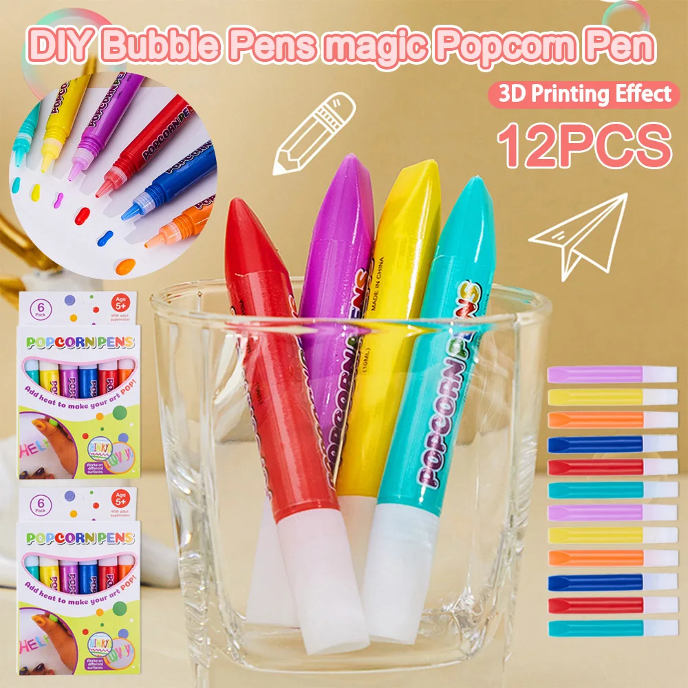 Magic Puffy Pens, DIY Bubble Popcorn Drawing Pens, Popcornpen Colors Pens,  Puffy Bubblepen Puffy 3D Art Safe Pen, Magic Popcornpen, Bubblepen for Kids