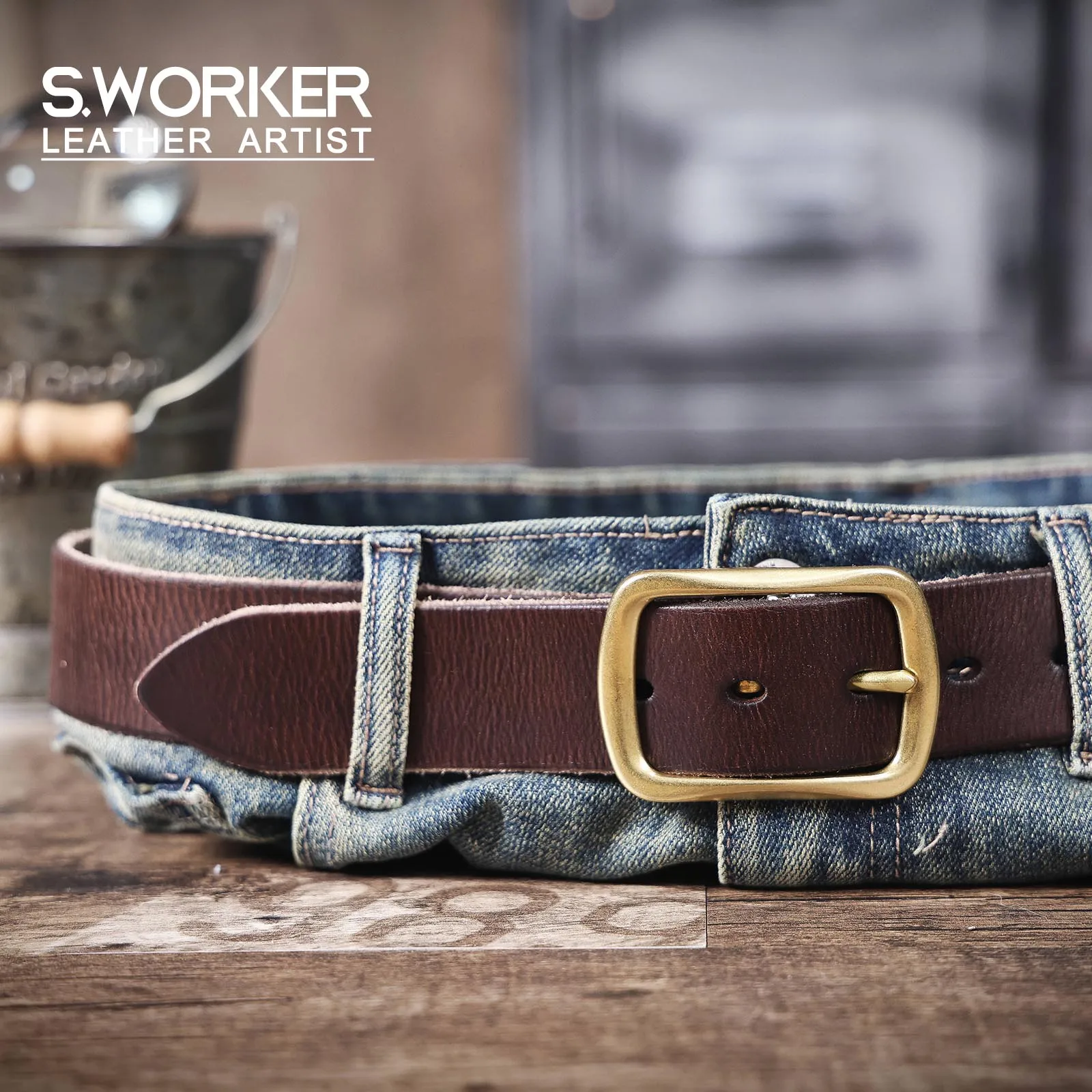 Premium Vintage Leather Men's Belt with Copper Buckle - Handmade and Gift-Ready
