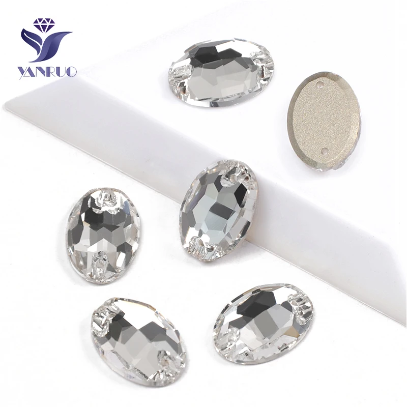 

YANRUO 3210 All Sizes Clear Oval Bright Gems Flatback Sew On Crystal Stones Strass Rhinestone For Jewelry Making