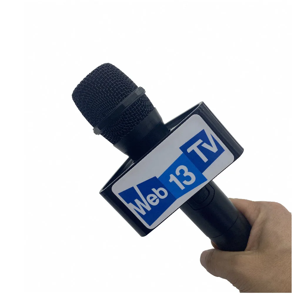 High-Quality-Customized-Logo-ABS-Triangle-Shaped-Mic-Station-Interview