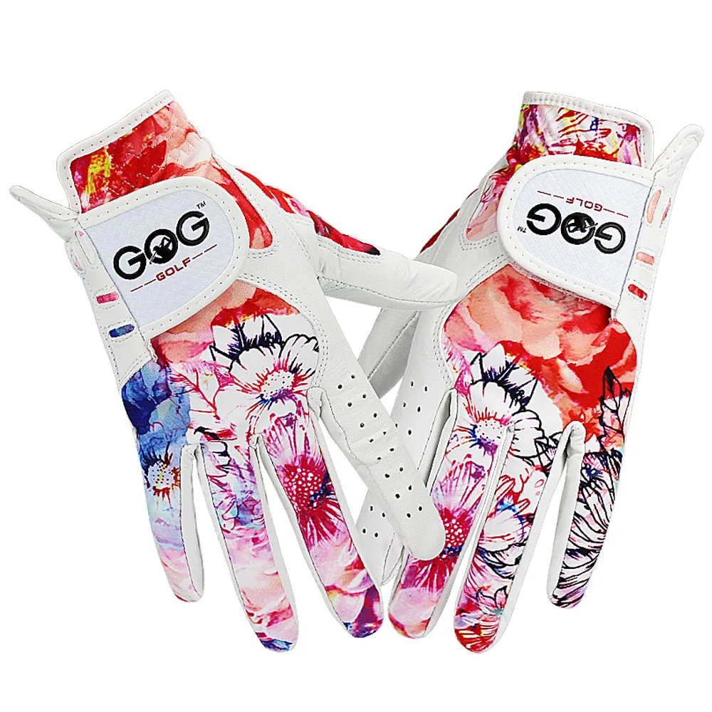 Women's Sheepskin Leather Golf Gloves - Printed Pattern, Soft Fit & Excellent Grip (1 Pair)