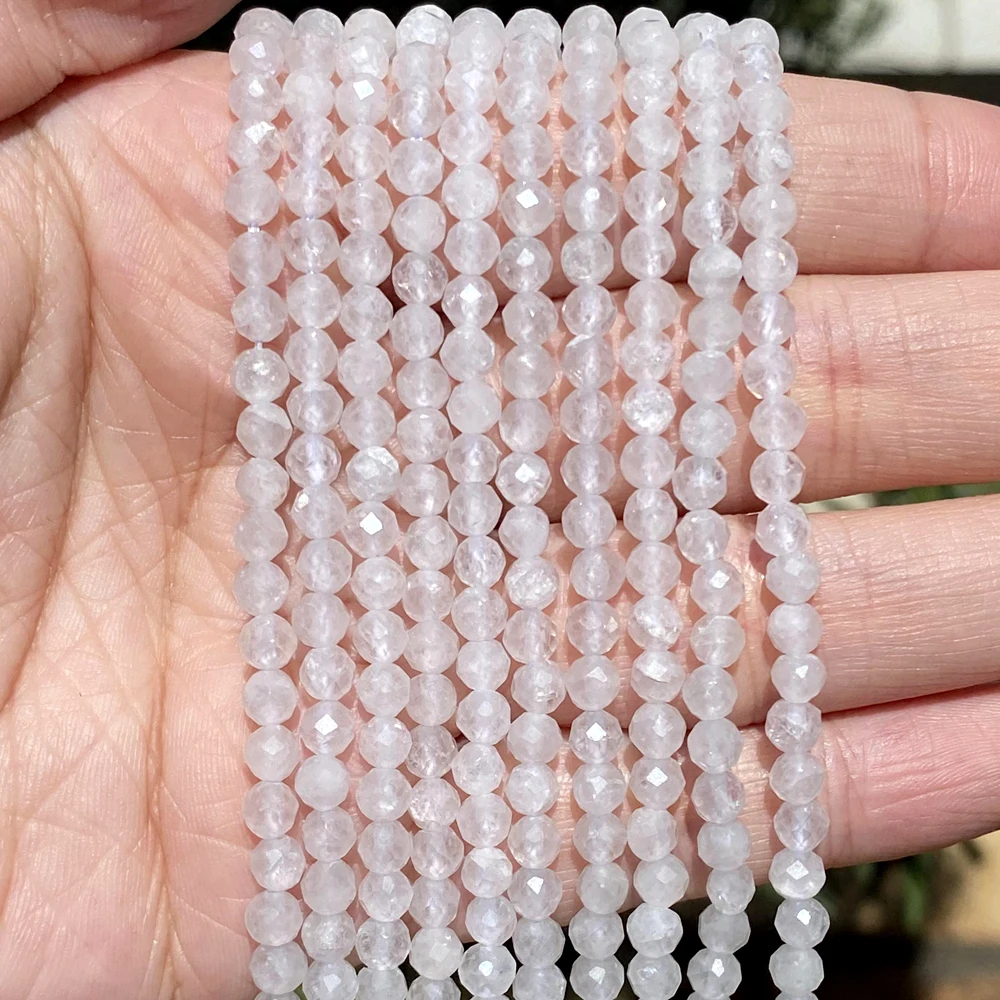 Natürliche facettierte weiße klare Quarzrunde lose Spacer-Steinperlen für Schmuckherstellung, Armband, handgefertigt, 2, 3, 4 mm