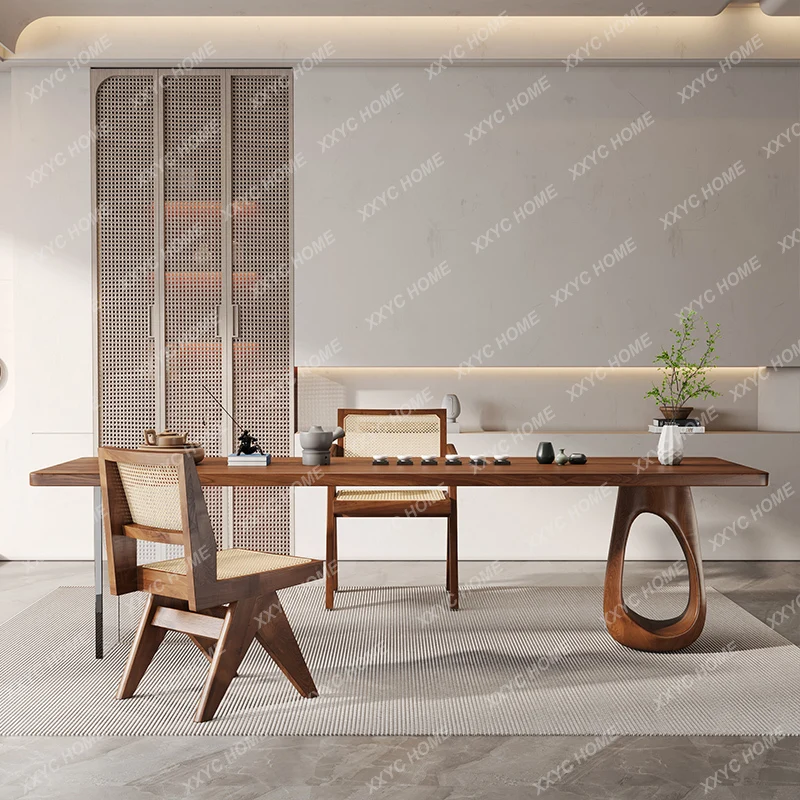 

Tea Table Office Tea Making Table Solid Wood Log Coffee Large Board Kombucha Chair Combination