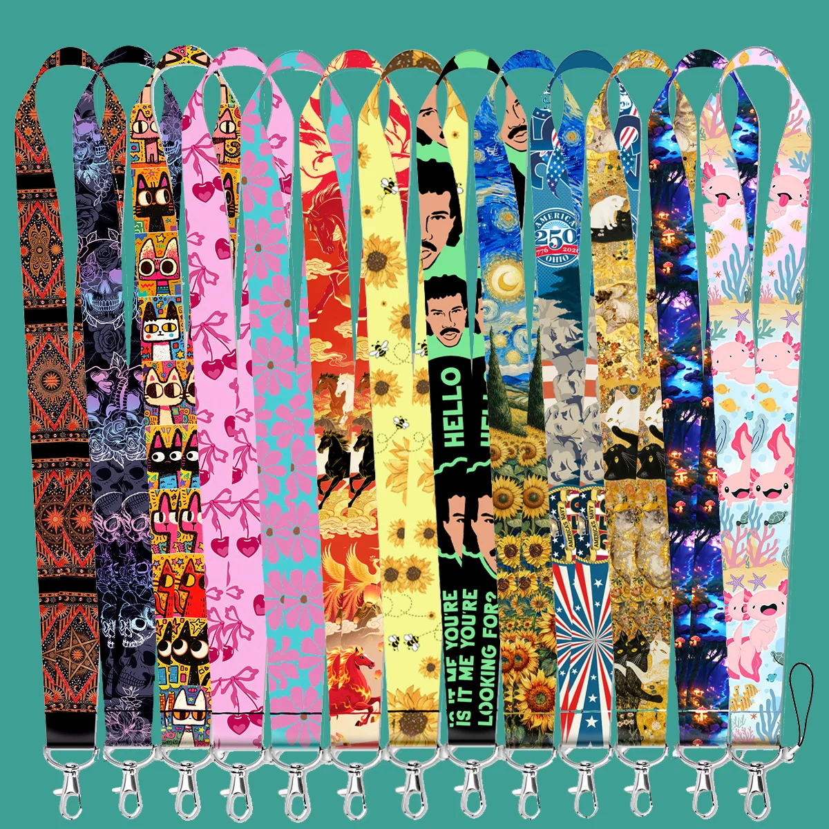 Cartoon Cool Lanyards Quote Flower Neck Strap For Card Badge Cherry Keychain Holder DIY Hanging Rope Keyring Accessories Gifts