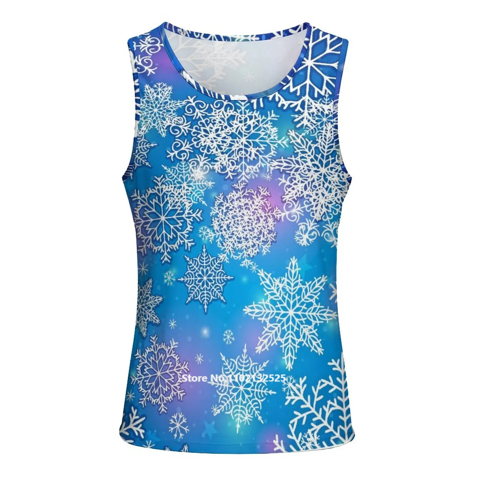 

Blue Snowflakes 3D Print Tank Top for Men Snowman Snow Graphic Sleeveless T Shirts Summer Crew Neck Vest