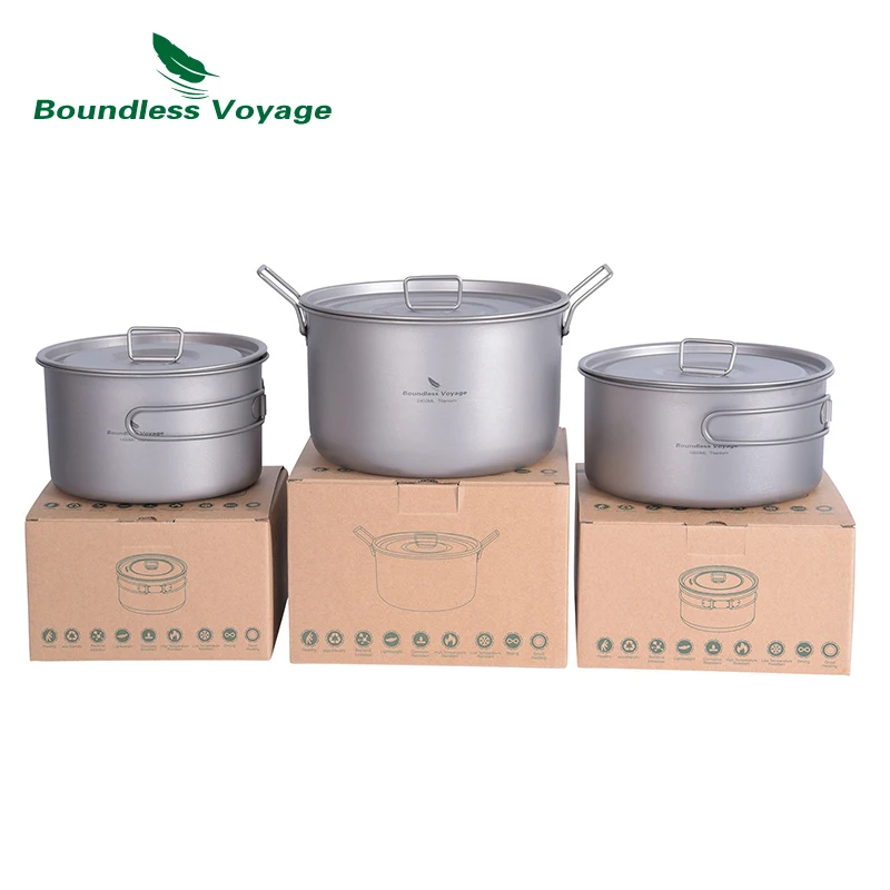 Boundless Voyage Titanium Pot 1.4L 1.6L 2.4L Camping Cooking Set Backpacking Pot for Hiking Trekking Picnic Ti2106C-Ti2109C