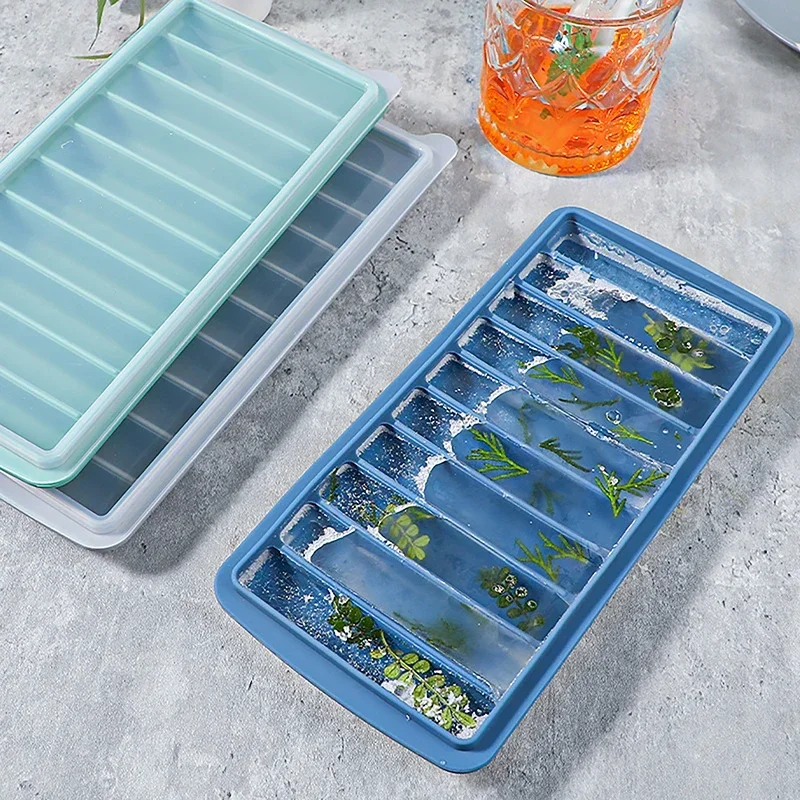 10 Grids Stick Shape Ice Molds Tray With Lid Silicone Ice Cube Tray Mold DIY Jelly Chocolate Mould Non-Stick Cylinder Ice Box