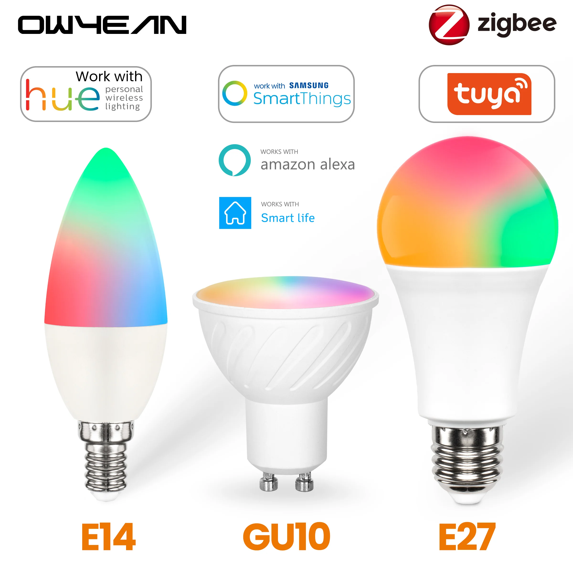 Умная Светодиодная лампа Owyean Zigbee 3 0 Tuya GU10 E27 E14 работает с Philips Hue Smartthings Life Alexa Home