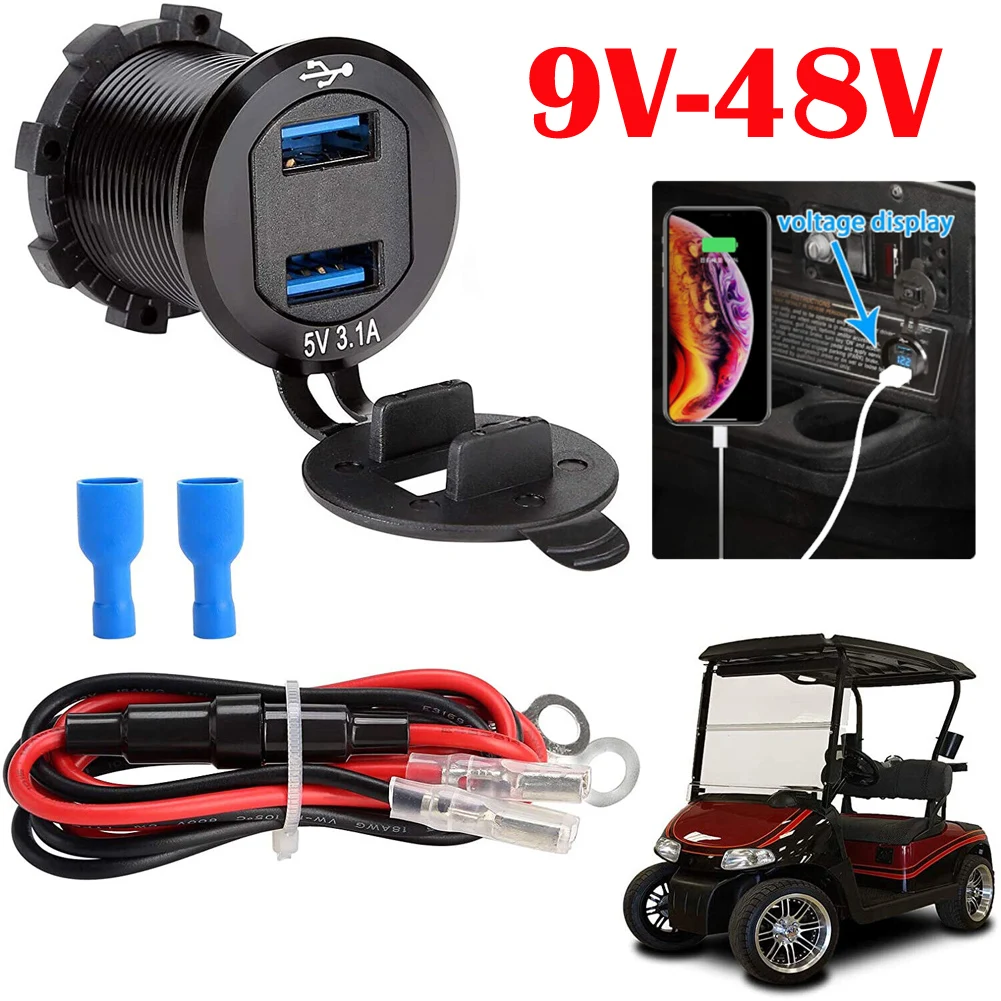 

12/24V QC3.1 Aluminium Metal 36W Dual USB Car Motor Charger Socket Waterproof With Voltmeter Switch Fast Quick Charge Adapter