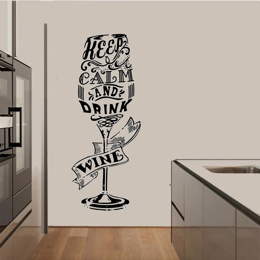 Makeyes Wine Glass Wall Sticker Keep Calm Quotes Decalcomanie Da Parete Vinile Wall Art Home Kitchen Decorazione Da Parete Murales Decalcomanie Da Par