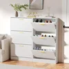 Shoe Cabinet Storage with 3 Flip Drawers for Entryway, White Slim Freestanding Modern Narrow Shoe Organizer Rack 5