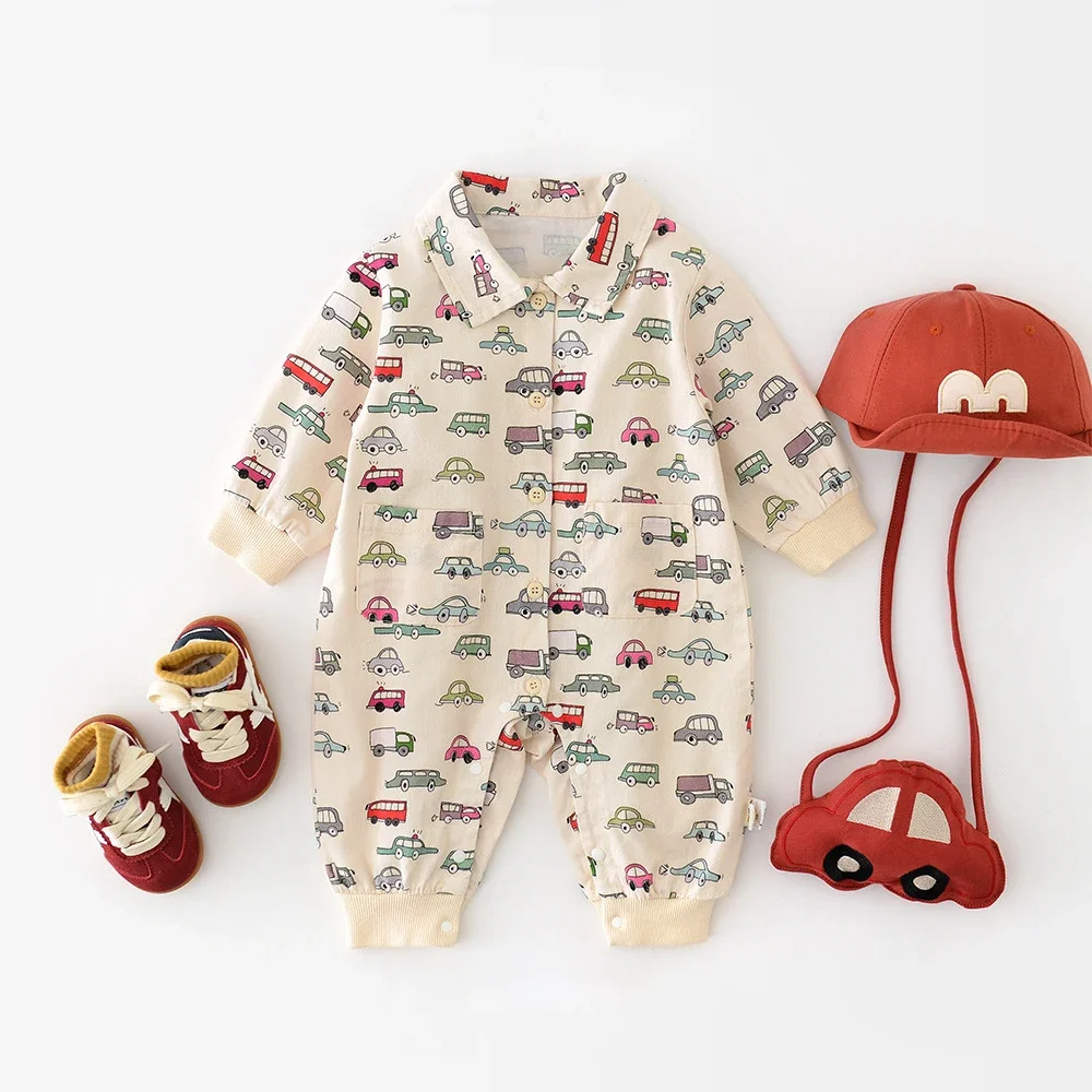 Autumn Baby Boy Car Print Jumpsuit