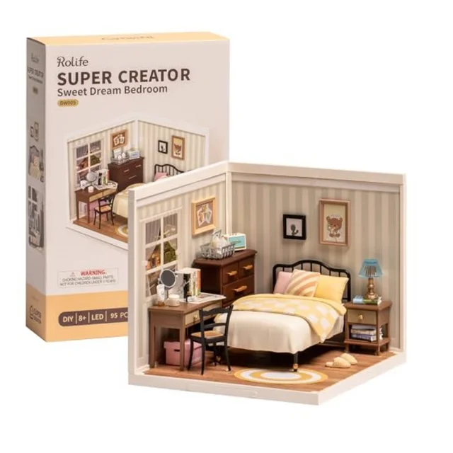 Robotime Mini Dollhouse Sweet Dream Bedroom DIY Miniature House Kit with Accessories Model Craft Hobby Gifts