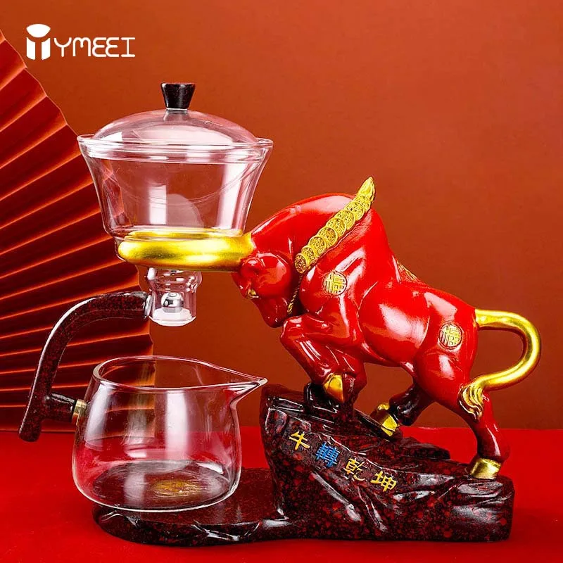 ymeei-creative-niu-glass-teapot-automatic-pu'er-oolong-maker-tea-set-heat-resistant-glass-holder-chinese-kung-fu-tea-pot-set