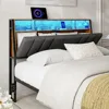 Hidden Storage Headboard with LED Lights, Ergonomic Upholstered Queen Headboard Only with Charging Station, 2 Outlets & 2 USB 1