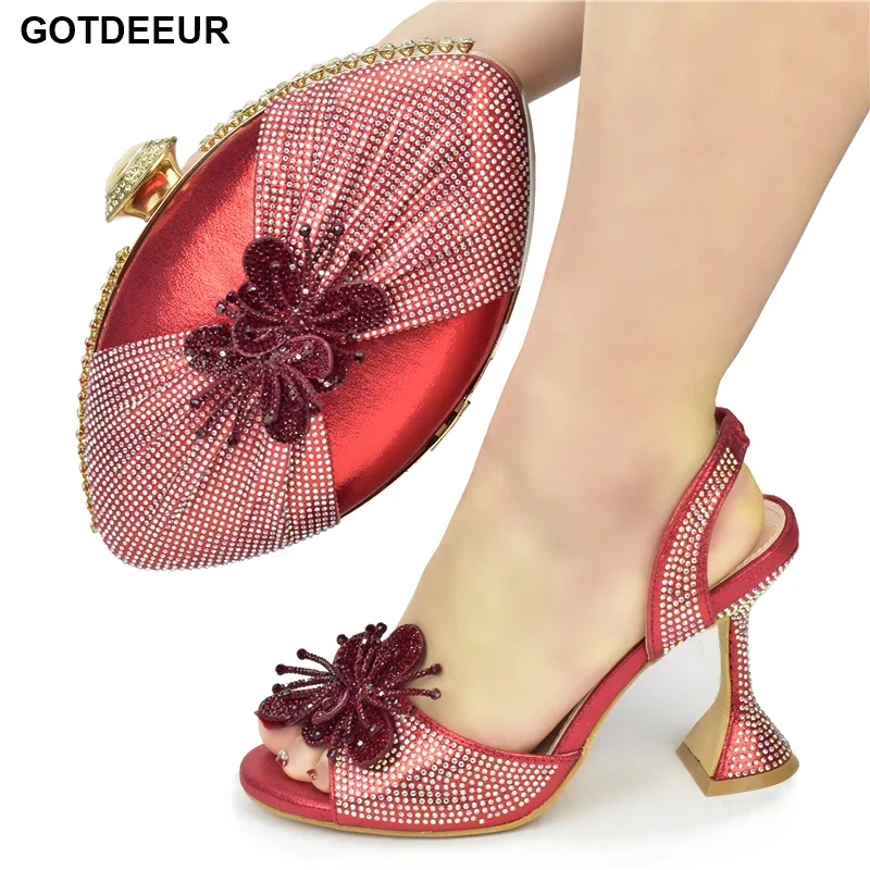 

Latest Women Matching Shoes and Bag Set Decorated with Rhinestone Shoes Woman Heels Shoes and Bag for Party Wedding High Heels