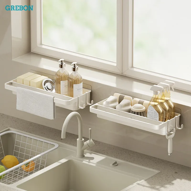 Wall Mounted Kitchen Sink Organizer Rag Drain Dishcloth Towel Storage Rack Sponge Holder Shelf Bathroom Soap Dispenser Holder