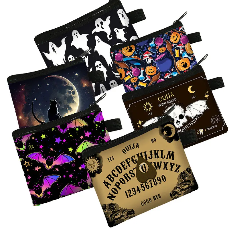 Skull Ghost Bat Pumpkin Ouija Board Printing Coin Purse Women Wallets Mini Money Coin Bag ID Credit Card Key Bags Halloween Gift