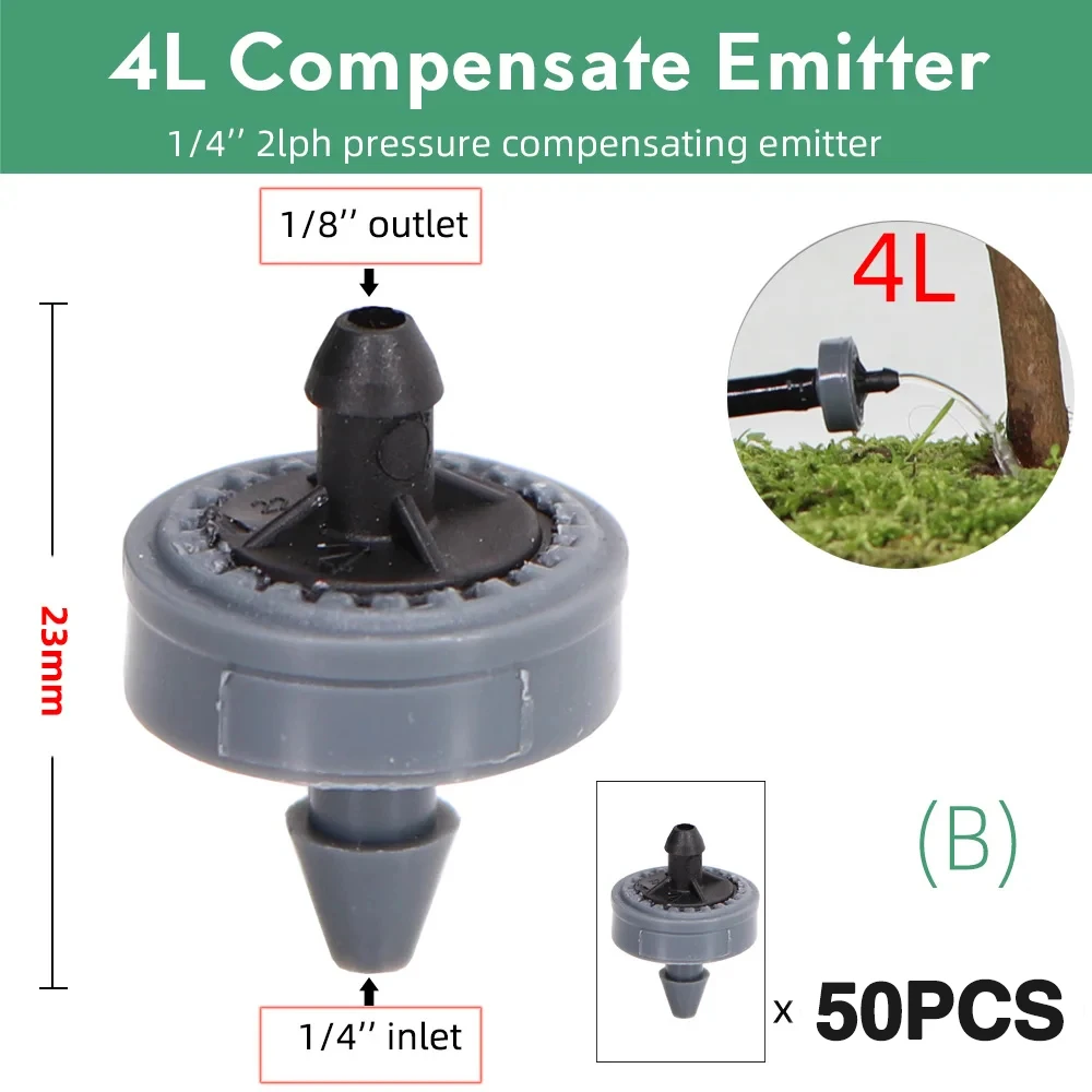 ตัวเลือกสินค้า 50PCS 2L 4L 8L/H ความดันชดเชย Dropper Agricultura ชลประทาน Emitter สวนหยดสําหรับ 1/4 'ท่อ PE เรือนกระจกรดน้ํา
