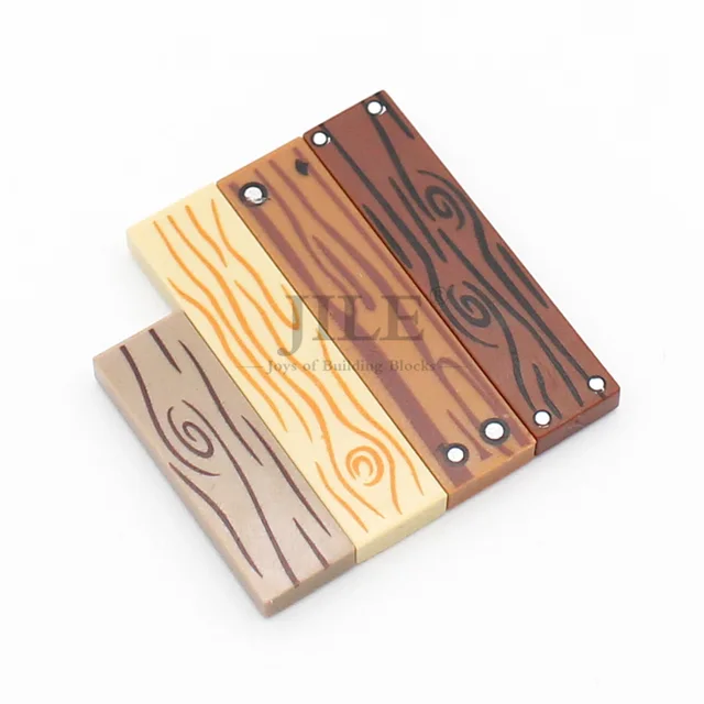 50pcs Moc Tile 1x4 1x3 Tablet with Wood Grain Danger Stripes Pattern DIY Building Blocks Bricks Compatible with 2431 63864 3