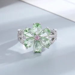 Radiant Pink Flower Zircon Ring with 18K Gold Plating - Elegant & Romantic Fine Jewelry - 8 (Green)